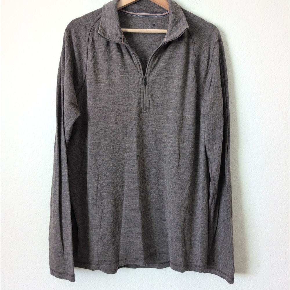 Smartwool Mens 100% Merino Wool Quarter Zip Pullover Brown XL Thermal Base Layer